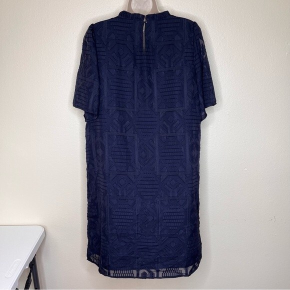 Jade Melody Tam Embroidered Swiss Dot Flutter Sleeve Navy Dress Women Large - Picture 5 of 12